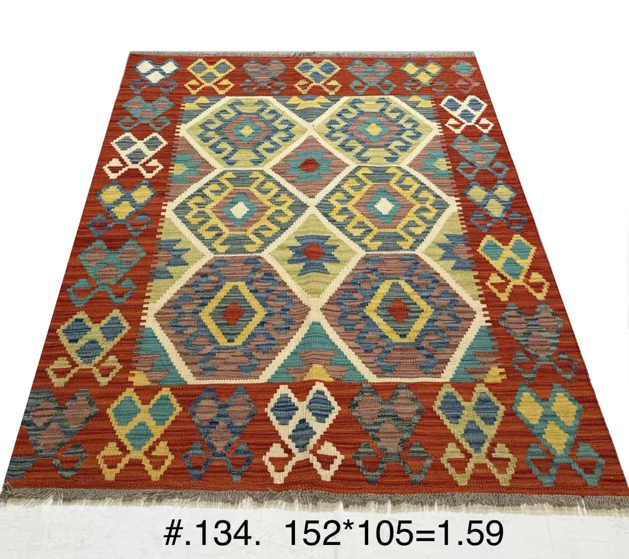 Afghan Tribal Kilim — Geometric Multicolour