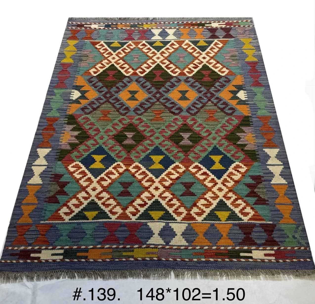 Multicolour Tribal Kilim with Geometric Diamonds