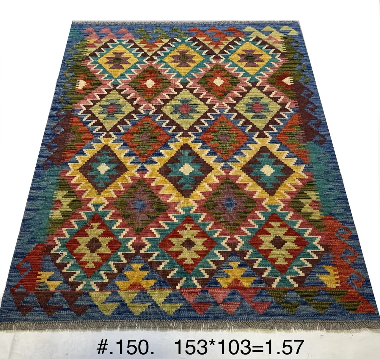Handwoven Afghan Kilim in Bold Diamond Palette