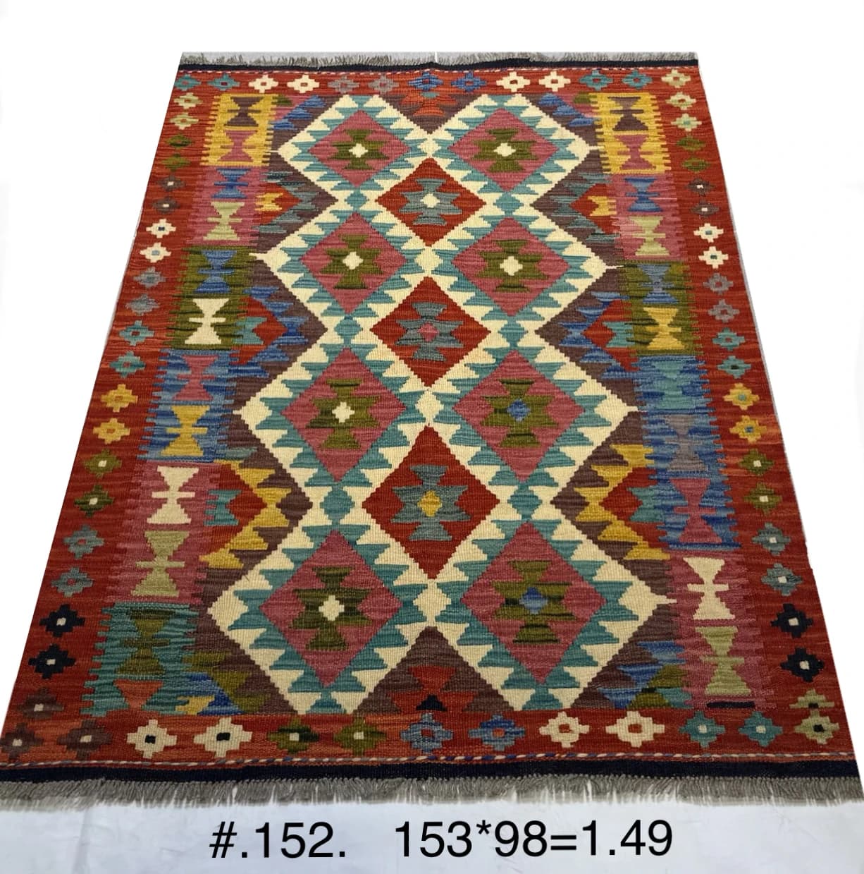 Handwoven Afghan Kilim in Red and Turquoise