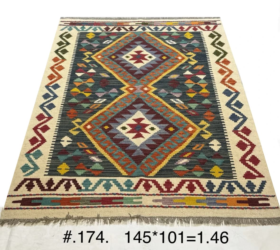 Double-Diamond Tribal Kilim in Jewel Tones