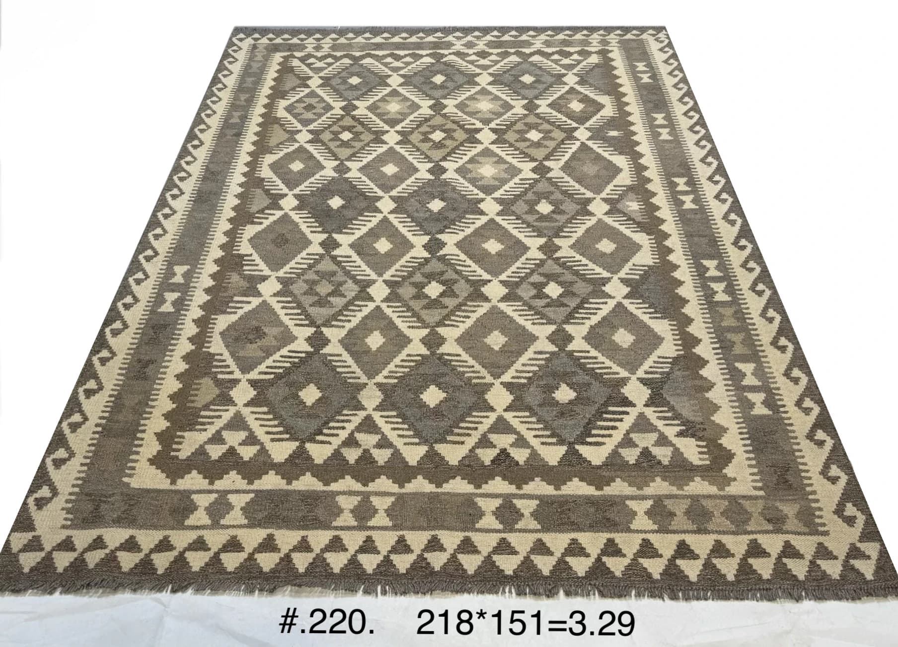 Tribal Diamond Kilim in Taupe & Cream