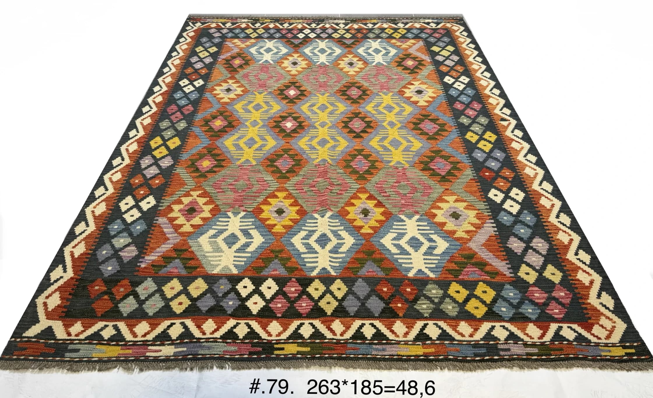 Handwoven Afghan Kilim with Geometric Diamonds
